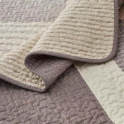 EWlinens 100% Cotton 120"x128" Oversized California King Bedspread - Farmhouse Extra Large Quilt Bedding Set, All Season Cal King Diamond Patchwork Plaid Striped Quilts, 3pcs, Walnut/Brown/Gray/Beige
