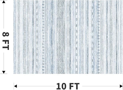 8x10 Area Rugs for Living Room Machine Washable Rug Distressed Indoor Carpet Neutral Moroccan Boho Rug Ultra Soft Area Rug for Bedroom Dining Room Playroom Office, Blue