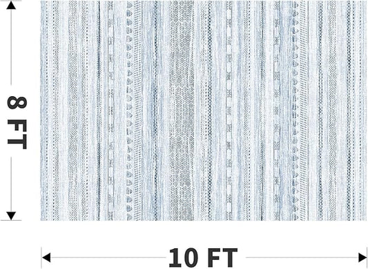 8x10 Area Rugs for Living Room Machine Washable Rug Distressed Indoor Carpet Neutral Moroccan Boho Rug Ultra Soft Area Rug for Bedroom Dining Room Playroom Office, Blue