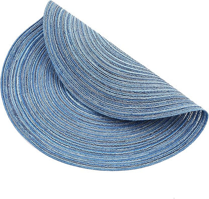 SHACOS Round Braided Placemats Set of 4 Dining Table Placemats 15 inch Circle Place Mats Easy to Clean Table Mats Indoor Outdoor, Blue Gray