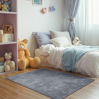 jinchan Solid Plush Area Rug 3x5 Performance Shaggy Washable Rug Indoor Soft Modern Faux Wool Cozy Non Slip Carpet for Living Room Kids Room Bedroom Dining Room Nursery Grey