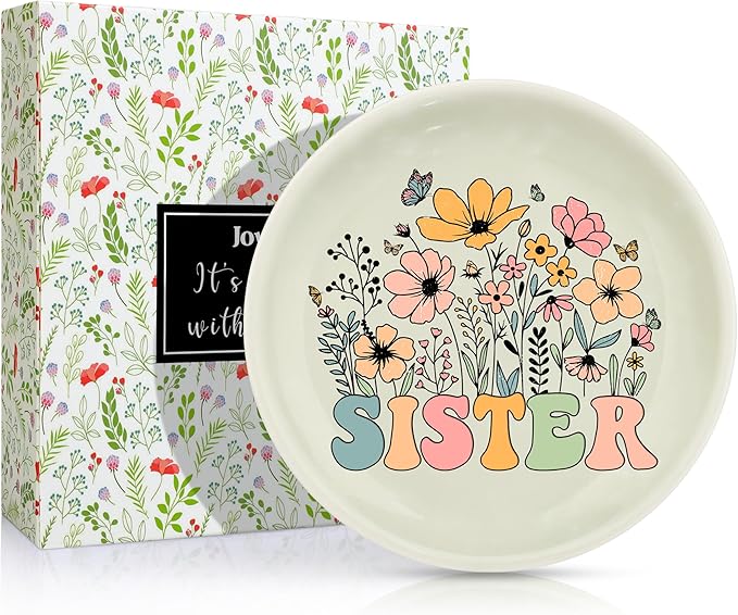 JoycuFF Sister Birthday Gifts from Sisters,Sisters Ceramic Trinket Jewelry Dish Tray,Sister Birthday Christmas Gifts