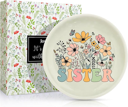 JoycuFF Sister Birthday Gifts from Sisters,Sisters Ceramic Trinket Jewelry Dish Tray,Sister Birthday Christmas Gifts