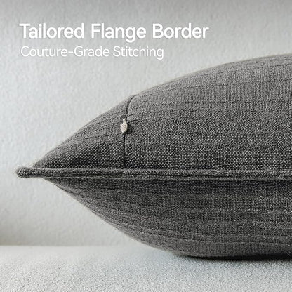 a moment Linen Pillow Covers Set of 2,Boho Farmhouse Throw Pillowcases Neutral Textured Decorative Covers for Couch Sofa,Soft Linen Blend Accent Case Cushion Living Room Home Decor 22"x22"Rustic Gray