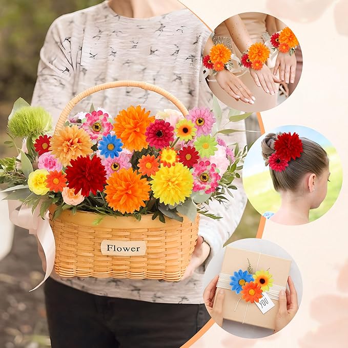 210Pcs Mini Silk Flower Heads Small Fake Mums Rose Faux Flowers Bulk for Crafts Artificial Loose Fabric Flowers Heads Sunflower Bulk for Wedding Hair Cap Dresses Fall Home Decorations (Orange)