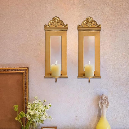 SwallowLiving Candle Sconces Wall Decor Set of 2, Large Antique Gold Wall Candle Holder, 20.5" Tall Hanging Mirrored Decoration for Living Room, Bedroom, Kitchen, Dining Room, Farmhouse Home Decor