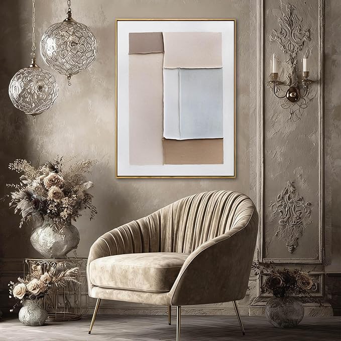LEVERUP Beige Canvas Artwork Abstract Wall Art Geometry Photo Wall Posters Painting Picture Modern 24×32 Inch for Living Room Dining Room Office Poster for Room