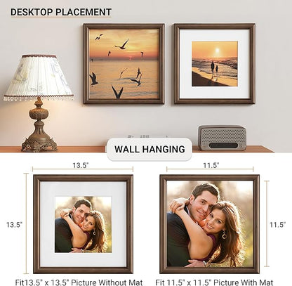 Heimlove 12x12 Picture Frame,12 x 12 Natural Solid Walnut Wood Square Frame with Tempered Glass,12"x12" Handcrafted Wood Frame Matted to 8x8 Photos for Wall Hanging Art Photo and Prints,3 Pack