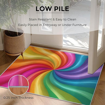5x6 Rainbow Spiral Rugs for Bedroom Decor, Washable Colorful Swiral Pattern Area Rug, Living Room Home Decoration, Non Slip Soft Thin, Abstract Art Decor Carpet PF-P 56