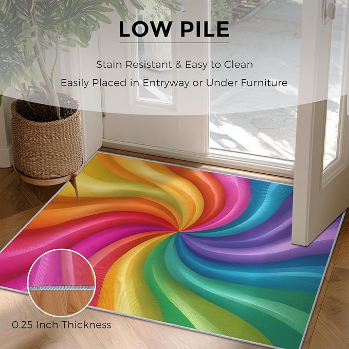 4x6 Rainbow Spiral Rugs for Bedroom Decor, Washable Colorful Swiral Pattern Area Rug, Living Room Home Decoration, Non Slip Soft Thin, Abstract Art Decor Carpet PF-P 56