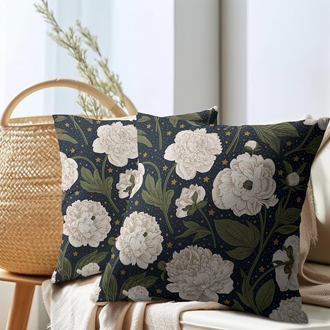 Vitage Floral Pillow Covers 16x16 Set of 2 Navy Blue Chinoiserie Pattern Rustic Spring Flower Decorative Outdoor Farmhouse Zipper Pillowcases Decorations Throw Cushion Cover Decor for Couch Sofa Bed