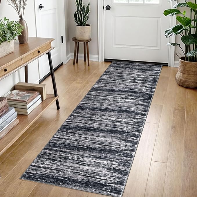 2x7 Modern Abstract Runner Rug for Hallways, Black Super Soft Hallway Decor Kitchen Rugs with Non-Slip, Non-Shedding Washable Rug for Hallways Entryway Bedroom Indoor