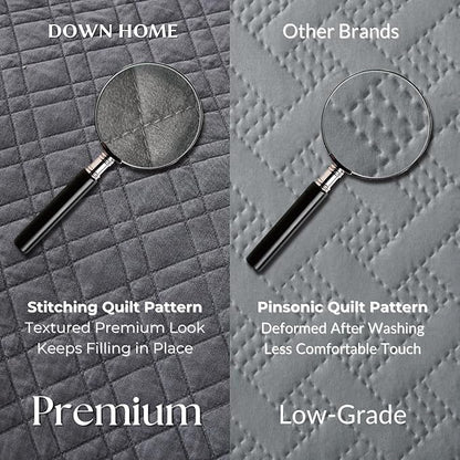 Queen Quilt Set with Shams Lightweight Quilted Bedspread Coverlet Thin Comforter Bed Cover Vintage Washed Quilted Blanket for All Season, Brushed Microfiber Diamond Stitching, Ash Gray, 88"x92"