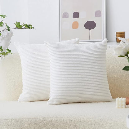 Home Brilliant Spring Pillow Covers 26 x 26 Set of 2 Super Soft Striped Corduroy Velvet Decorative Euro Throw Pillow Sham Cushion Cover for Baby, 26x26 inch, Creamy White