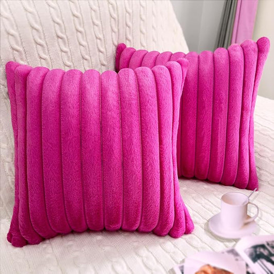 2 Pack 26x26 Pillow Cover Velvet Pillow Covers, Faux Fur Square Throw Pillow Covers for Living Room Decorations Throw Pillow Case, Throw Pillow Cover Cushion Cover for Home Sofa Bedroom Car, Hot Pink