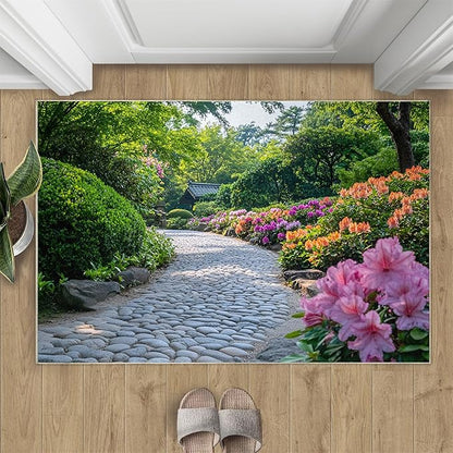 Japanese Gardens Washable Area Rugs 4x5 Non-Slip Garden Art Living Room Rug Eastern Aesthetics Soft for Carpet Low Pile Indoor Door Mat & Room Decor