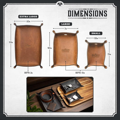 Main Street Forge Leather Valet Tray for Men – Rustic EDC Organizer for Keys, Phone & Wallet – Made in USA - Charred Oak