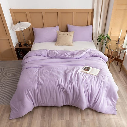 ROSGONIA Lavender Comforter Set Queen, 3pcs(1 Boho Purple Comforter & 2 Pillowcases) All Season Soft Bedding Lightweight Bedspread Blanket Quilt