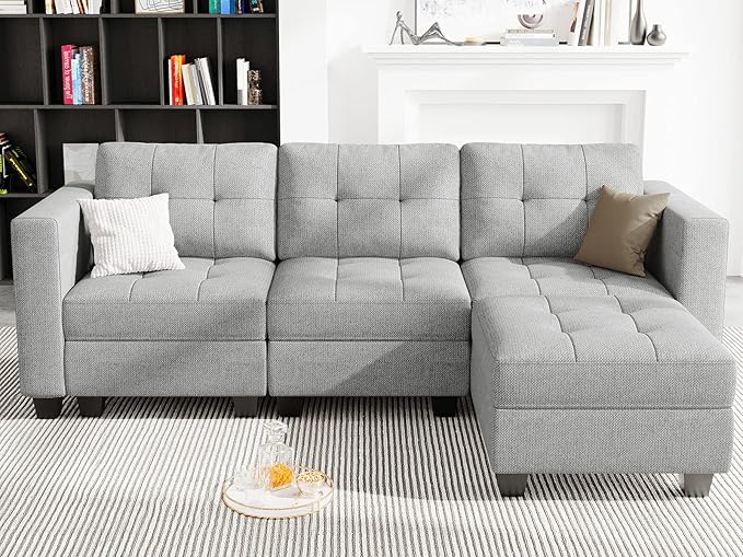 Belffin Modular Sectional Sofa L Shaped Sofa Couch with Storage Seats Convertible Sectional Couch Modular Sofa with Reversible Chaise Fabric Light Grey