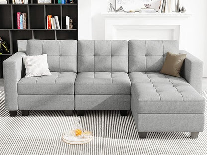 Belffin Modular Sectional Sofa L Shaped Sofa Couch with Storage Seats Convertible Sectional Couch Modular Sofa with Reversible Chaise Fabric Light Grey