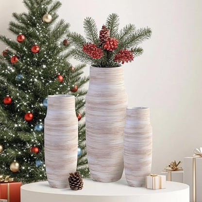 ALMA 14 inch White Floor Vase for Modern Living Room Home Decor, Big Boho Ceramic Vases for Tall Pampas Grass, Decorative Ribbed Flower Vases for Entryway Table, Kitchen Island, Fireplace Decor