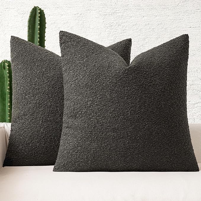 MIULEE 18x18 Inch Decorative Pillow Covers for Couch Bed Set of 2 Textured Boucle Neutral Winter Throw Pillows Dark Coffee Accent Solid Cushion Pillowcases Sofa Livingroom Home Decor