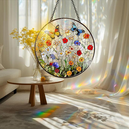 Bimkole Flower Sun Catchers Indoor Window - Wildflowers Acrylic Suncatcher Hanging Decoration for Living Room Bedroom Summer Home Balcony Outdoor Garden Ornaments Decoration 7.8x7.8 Inch