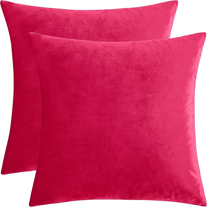 GIGIZAZA Red Velvet Decorative Throw Pillow Covers for Sofa Bed 2 Pack Soft Cushion Cover