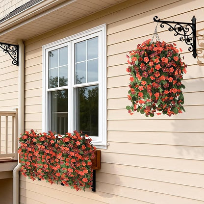 2 Pack Artificial Hanging Flowers, Fake Flowers Hanging Plant Violet Flower, Artificial Faux Silk Spring Flower for Wall Front Door Yard Garden Wedding Outdoor Decoration(Orange Brown)