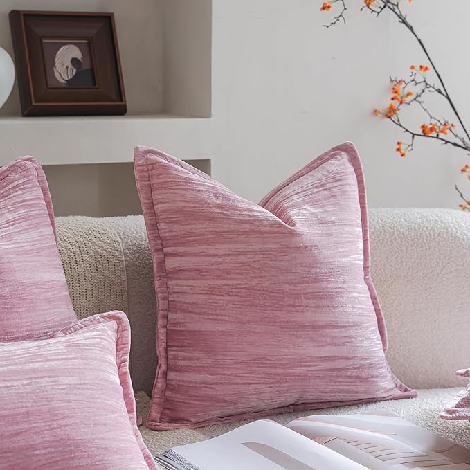 Neelvin Set of 2 Velvet Decorative Throw Pillow Covers 24x24 Inch Pink Modern Luxury Cushion Covers Textured Pillow Cases for Living Room Home Decor Couch Sofa