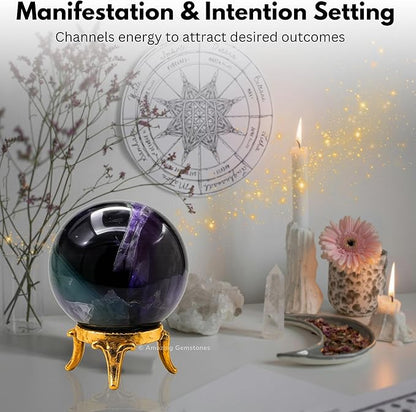 Amazing Gemstone Fluorite Crystal Ball with Stand - 1.5 Inches Crystal Sphere Meditation Balls for Witchcraft and Decorative Balls