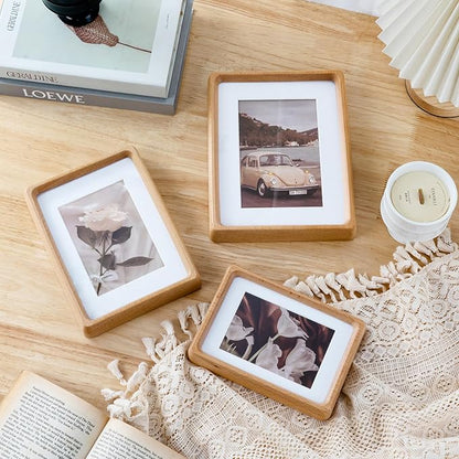 TEYCLZORE 4x6 Natural Wood Picture Frame, Handmade Beech Wood Photo Frame, Display 3x4 Picture with Mat or 4x6 Without Mat, Tabletop Display and Wall Hanging