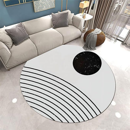 Bohemian Round Area Rug, 7ft, Soft Non-Slip Washable Rug, Simple Farmhouse Round Area Rug, Modern Abstract Art Rug, Suitable for Living Room Bedroom Bedside Sofa Children's Room