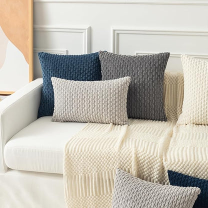Kevin Textile Euro Sham Pillow Covers 28x28 Inch 2 Packs Soft Boho Striped Corduroy Decorative Throw Pillows for Living Room Couch Bed Sofa Rustic Farmhouse Home Decor 71x71cm Blue