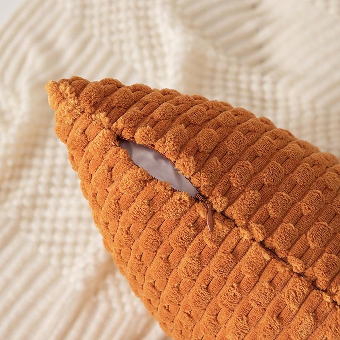Kevin Textile Fall Throw Pillow Covers Soft Corduroy Decorative Set of 2 Boho Striped Pillow Covers Pillowcases Farmhouse Home Decor for Couch Bed Sofa Living Room 18x18 Inch Orange Yellow