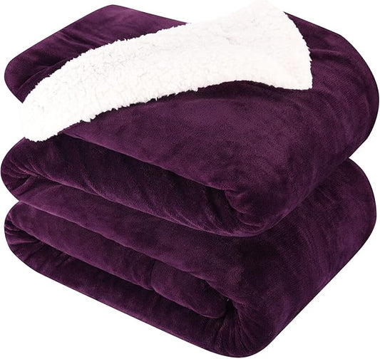 NANPIPER King Size Sherpa Blanket, Soft Fleece Throw for Bed, Reversible Thick Fuzzy Blanket for Winter (Purple, 90x108 inches)
