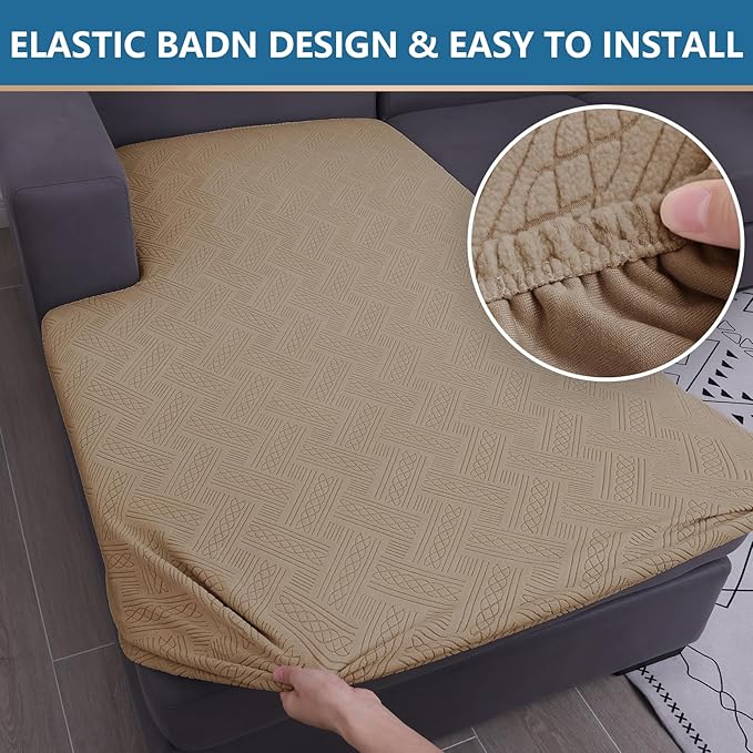 hyha Couch Cushion Covers, Stretch Sofa Seat Cushion Slipcover, Sectional Couch Covers L Shape with Elastic Bottom for Sectional Sofa(Chaise, Camel)
