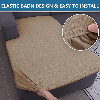 hyha Couch Cushion Covers, Stretch Sofa Seat Cushion Slipcover, Sectional Couch Covers L Shape with Elastic Bottom for Sectional Sofa(Chaise, Camel)