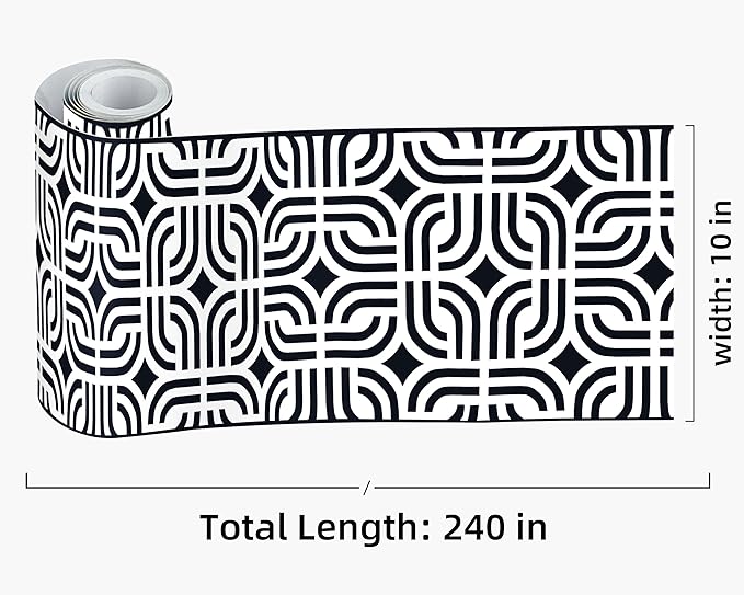FLFK Wallpaper Border - Black and White Peel and Stick Wall Borders Decal Trim Geometric Pattern 10" x 240"