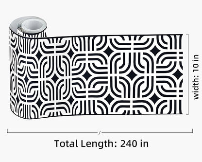 FLFK Wallpaper Border - Black and White Peel and Stick Wall Borders Decal Trim Geometric Pattern 10" x 240"