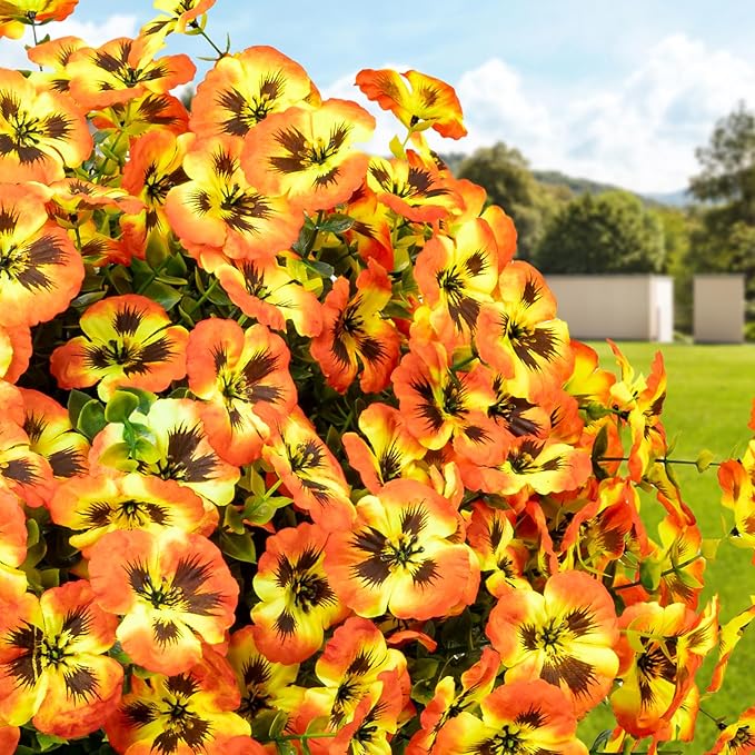 Artificial Flowers, 24 Bundles, Decorative Bouquets for Home, Wedding, Garden, Office Decor (Orange Yellow)