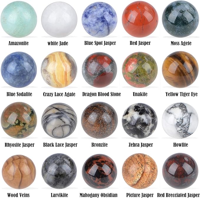 LPbeads 16mm 20pcs Natural Gemstone Polished Sphere Healing Crystal Rocks Ball Mineral Collection Decoration Kit