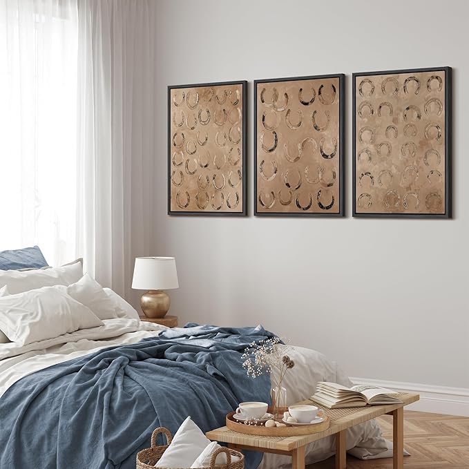 MUDECOR Framed Wall Art Print Set Western Decor Horseshoes Pattern Rustic Neutral Illustrations Modern Art Boho Decorative Colorful Chic for Living Room, Bedroom, Office - 24"x36"x3 BLACK