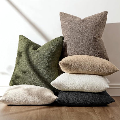 ANRODUO Pack of 2 Textured Boucle Throw Pillow Covers Soft Moss Green Decorative Accent Solid Pillow Cases Cozy Modern Couch Cushion Case for Sofa Bedroom Living Room Spring Home Decor, 18 x 18 Inch