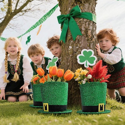 St. Patrick's Day Decorative Hat Vase, DIY Green Hat Flower Pot, St. Patrick's Day Tabletop Decoration Foldable Flower Pot Hat (Flowers Not Included)