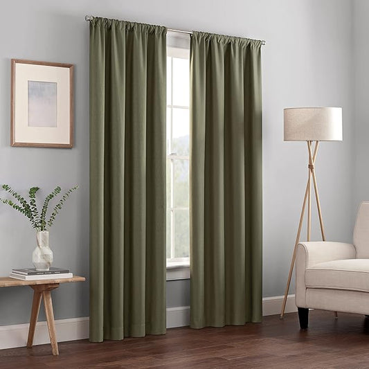 ECLIPSE Kendall Modern Blackout Thermal Rod Pocket Window Curtain for Bedroom or Living Room (1 Panel), 42" x 54", Artichoke
