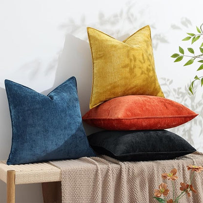 decorUhome Spring Couch Throw Pillow Covers 16x16 Set of 2, Decorative Soft Velvet Neutral Chenille Pillow Covers with Elegant Design for Sofa Bed Living Room Home Decor, Mineral Yellow