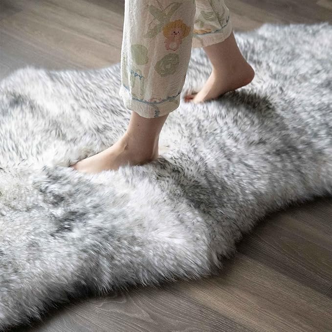 Genuine Sheepskin Rug New Zealand Fluffy Lambskin Rug, Natural Luxury Sheepskin Throw for Bedroom Living Room Children's Room - Premium Area Rug Chair Cover (2×6 Feet, Grey Tip)