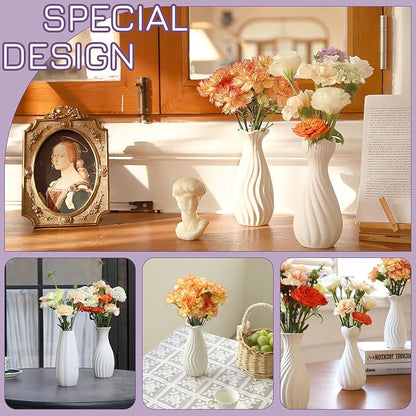 6 Pack Ceramic Bud Vases Set | 7" Roman Column-Inspired White Ceramic Vases with Textured Finish | Boho Modern Mini Vases for Home Decor, Fresh/Dried Flowers Centerpiece, Living Room Table Ornament