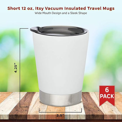 DISCOUNT PROMOS 12 oz. Itsy Vacuum Insulated Travel Mugs - 6 Pack - White